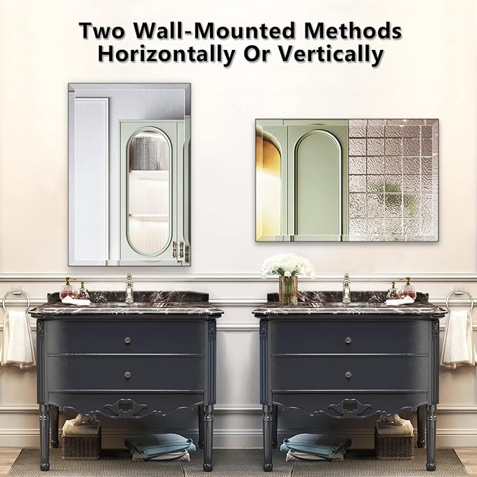24"x36" Frameless Rectangle Wall Mirror with 1 inch Beveled Edge for Bathroom Vanity