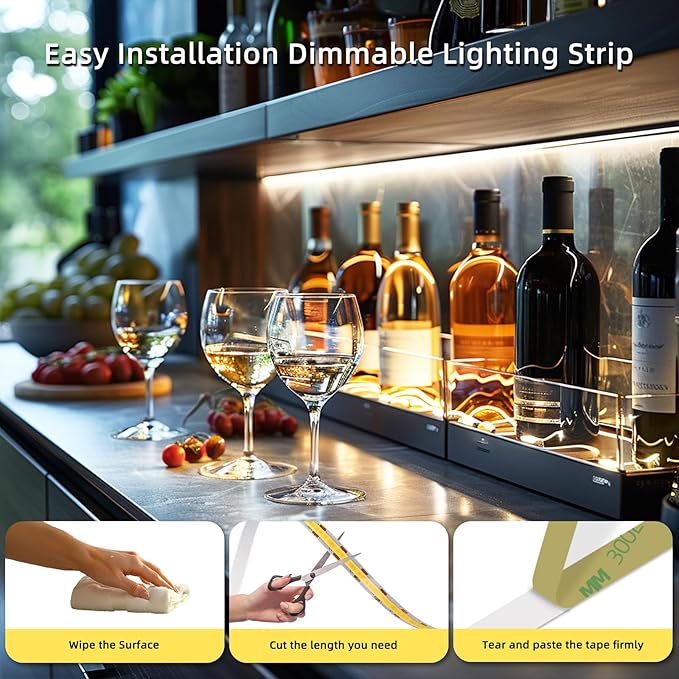 Led Strip Lights 5V USB 6.56ft/2m 640 LEDs Touch stepless Dimmable USB COB LED Strip Light 6000K White 10W Flexible 5v led Lights for Bedroom Kitchen,DIY Lighting Room Decor tv led Lights