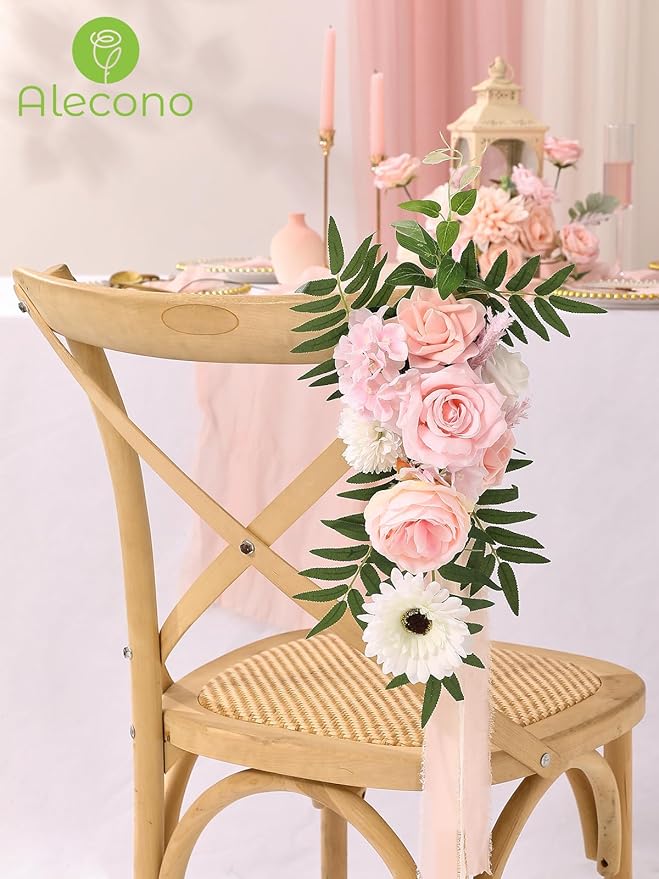 Alecono Artificial Flowers, Pink Fake Flowers Combo Box with Stems for DIY Wedding Bridal Bouquets, Cake Party Table Centerpieces Home Decor