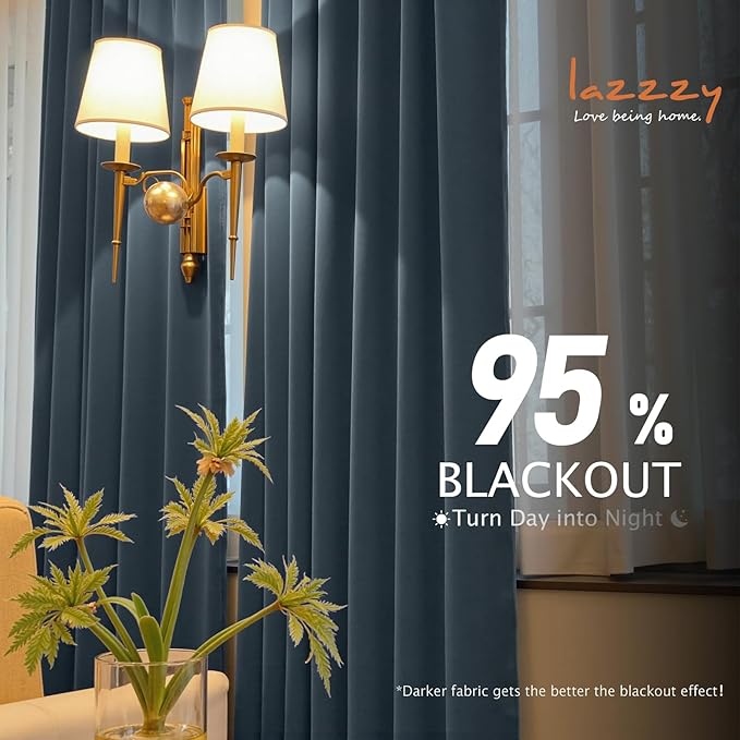 Lazzzy Velvet Blackout Curtains Thermal Insulated Room Window Drapes Super Soft Luxury Curtains for Living Room Bedroom Rod Pocket 2 Panels, Dark Slate, 52" W x 63" L