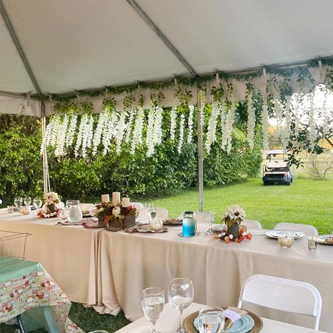 Artificial Wisteria Hanging Flowers Fake Wisteria Flower Garland Silk Vines Rattan Decor for Home Wedding Arch Wall Garden Greenery Bedroom Outdoor Office Party Decoration (24, White)