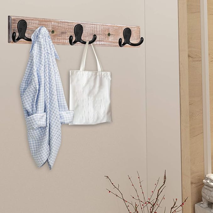 IBosins 8 Pack Heavy Duty Double Prong Coat Hooks Wall Mounted with 16 Screws Retro Double Hooks Utility Hooks for Coat, Scarf, Bag, Towel, Key, Cap, Cup, Hat