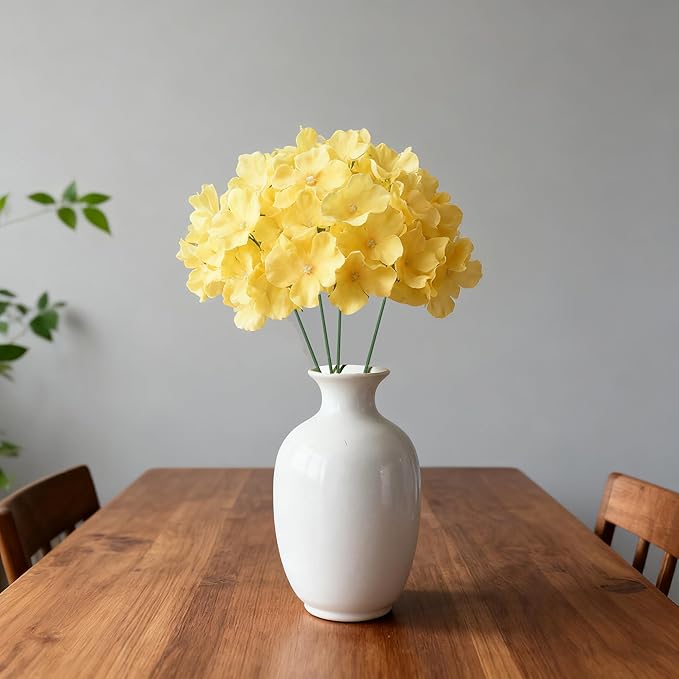 100PCS Artificial Hydrangea Flowers, Fake Flowers Silk Hydrangea Full Flowers Heads with Stems for Wedding Home Party Shop Baby Shower Decor (Yellow Champagne)