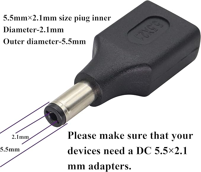 (2 Pack) 5V USB to DC5.5 × 2.1 mm Plug Power Converter Adapter USB 2.0 A Female to DC 5.5×2.1mm Male DC Barrel Power Plug Charger Cord Connector for 5V DC or USB Charging Device(F/5.5×2.1)