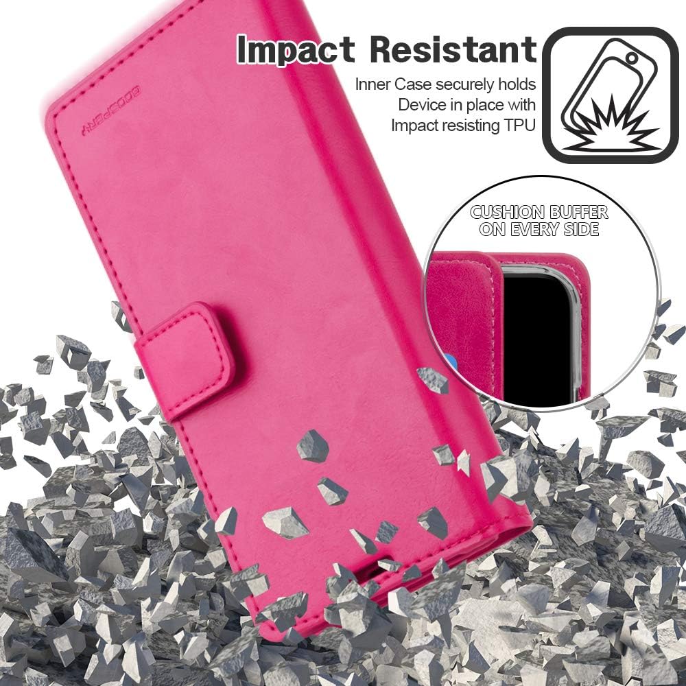 GOOSPERY Mansoor Wallet Case for Samsung Galaxy S10 Plus (2019) - Hot Pink Double Sided Card Holder Flip Cover