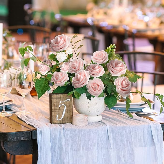 JOYLEX Artificial Flowers Realistic Roses, 100pcs Real Looking Fake Roses with Stem for DIY Wedding Bouquets Centerpieces Bridal Shower Party Home Romantic Decorations (Light Pink)