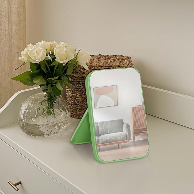 10Pcs Table Desk Vanity Makeup Mirror, 8-Inch Simple Portable Travel Mirror with Stand, Standing and Wall Hanging Dual-use Green