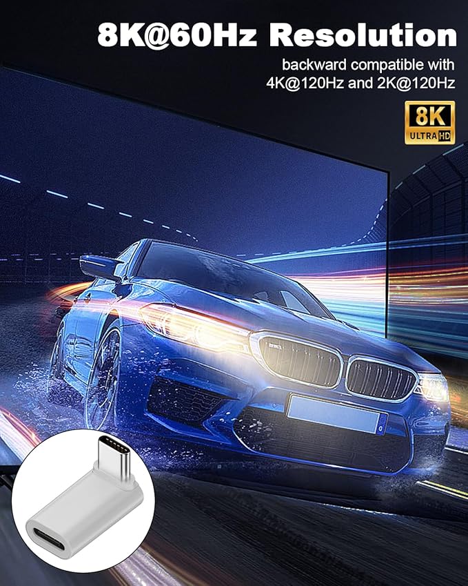 Danfetsoy 90 Degree USB C Male to Female Adapter 4pcs, 140W USB C to Type C L Shape Right Angle Connector Suitable 8K@60Hz for Laptop, Phones, etc (4 Pack)