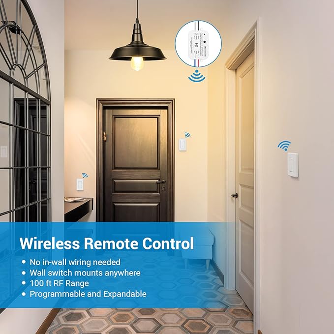 DEWENWILS Wireless Wall Light Switch Kit, 10A/1200W, No WiFi Needed Remote Control Switch for Small Appliance, Lamps, Lighting Fixture, No in-Wall Wiring, Long RF Range, 3 Pack Switches+1 Receiver