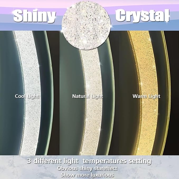 32 x20 Inch Crystal Oval LED Vanity Mirror with Lights Diamond Oval Lighted Mirror for Bathroom Wall Horizontal/Vertical Mounted Antifog Memory 3 Color Dimmable Crystal Ovals Light up Mirrors