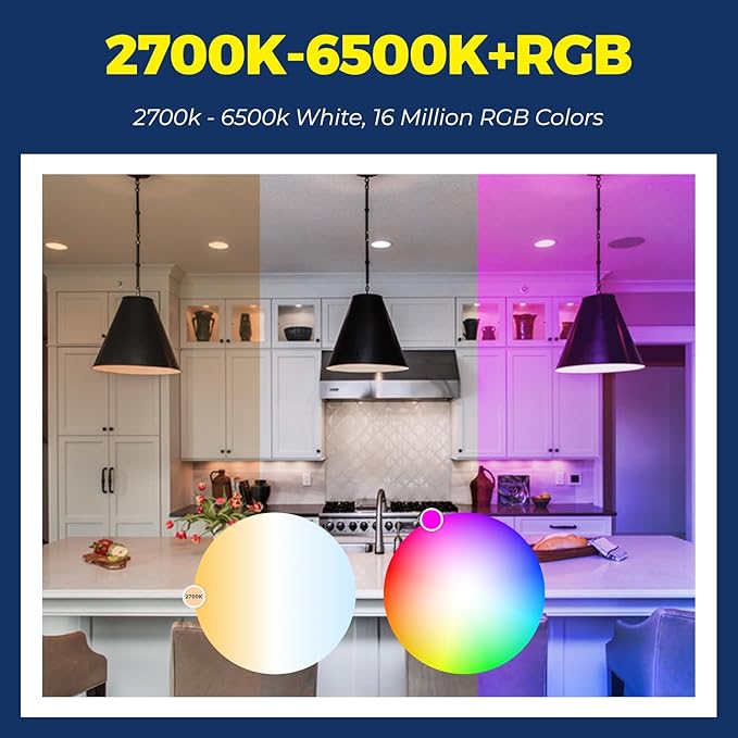 Lightinginside Smart Light Bulbs 100W Equiv., 1350LM 11W Smart Bulb Works with Alexa/Google Home/Smart Life, A19 E26 RGBCW Color Changing, No Hub Required, 2.4G WiFi Bluetooth Bulb, ETL Listed, 4PCS