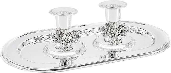 The Dreidel Company Shabbat Candlesticks Candle Holders Silver Plated, Grape Design 2 Candlesticks (1 Set)