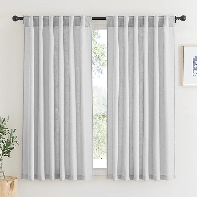RYB HOME Linen Textured Curtains Semi Sheer Window Curtains Light Filtering Ariy Privacy Sheers for Bedroom Living Room Bathroom Patio Door, Dove Grey, 52 inch Wide x 72 inch Long, 2 Panels