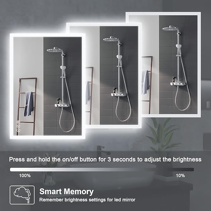 Lighted Bathroom Makeup Mirror,20x28 Inch LED Wall Mount Frameless Rectangle Smart Bathroom Mirror with Touch Button Horizontal/Vertical,Anti-Fog