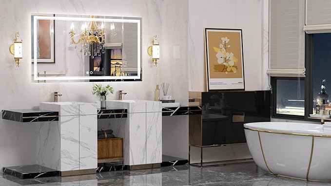 Keonjinn 55 x 30 Inch Bathroom LED Mirror, Oversized Lighted Bathroom Mirror, UL Listed LED Driver, HD Tempered Glass, Easy Installation, Anti-Fog, Memory Dimmable 6000K, CRI 90+(Horizontal/Vertical)