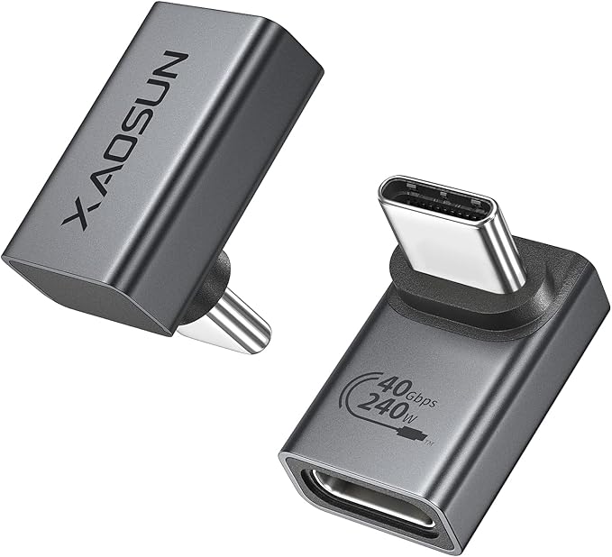 XAOSUN 90 Degree USB C Adapter, USB C to USB C Adapter Right Angle 240W 40Gbps, USB Type C Thunderblt 4 Connecter for MacBook, Phone, rog Ally, steam Deck, Switch,Tablet and More (2-Pack)