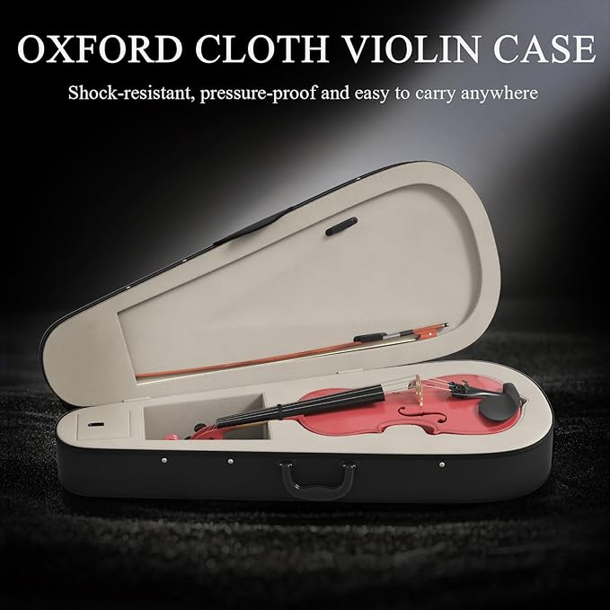 1/8 Beginner Violin Kit, Complete Violin Set with Case, Bow, Rosin,Pink