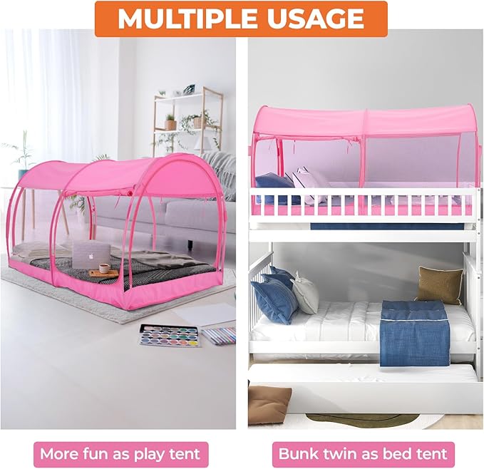 Alvantor Mosquito Net Bed Canopy Tents Dream Privacy Space Twin Size Sleeping Tents Indoor Pop Up Portable Frame Breathable Cottage Pink (Mattress Not Included)