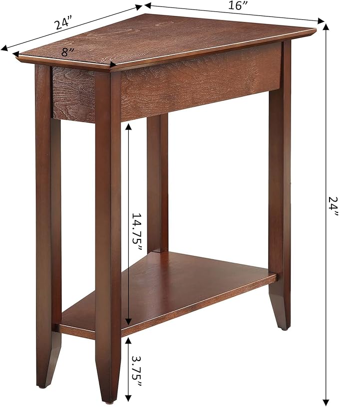 Convenience Concepts American Heritage Wedge End Table 24" - Classic Living Room Table with Storage Shelf, Side Table for Family Room, Bedside Table, Espresso