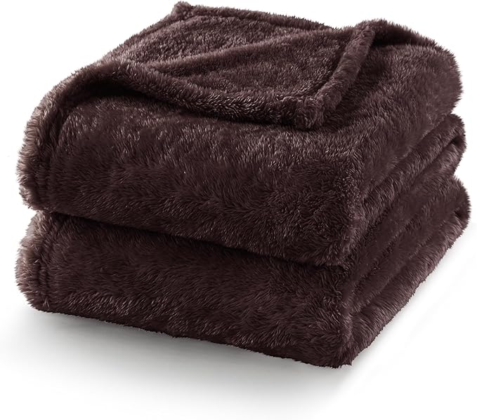 Exclusivo Mezcla Plush Fuzzy Fleece Bed Blanket King Size, Super Soft, Fluffy and Warm Blankets, Suitable for All Seasons (Coffee, 90x104 Inches)