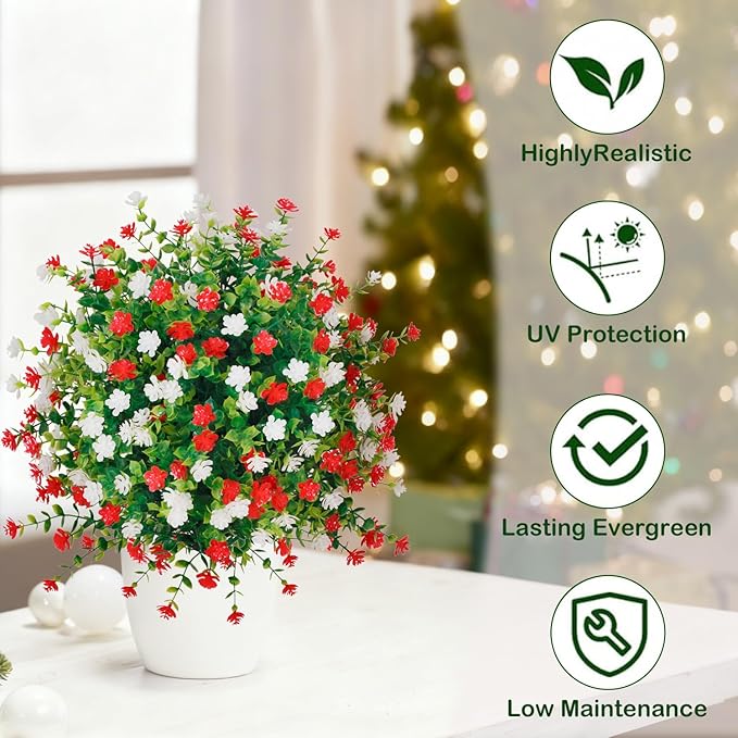 2 Pack Artificial Christmas Tree,Xmas Fake Topiary Ball Boxwood Trees with Ground Spikes,Faux Blooming Plants Shrubs Bushes for Outdoors Urn Filler Planters Garden Porch Christmas Decor