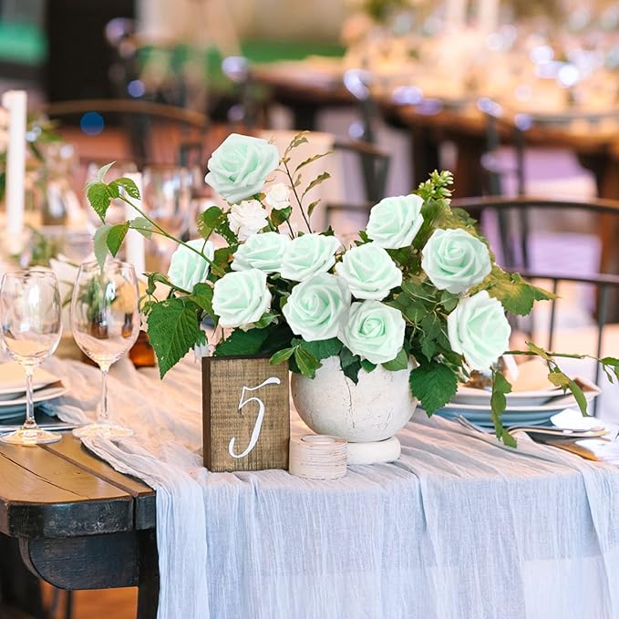 Artificial Flowers Realistic Roses, 25pcs Real Looking Fake Roses with Stem for DIY Wedding Bouquets Centerpieces Bridal Shower Party Home Romantic Decorations (Regular 3" - 25pcs, Light Green)
