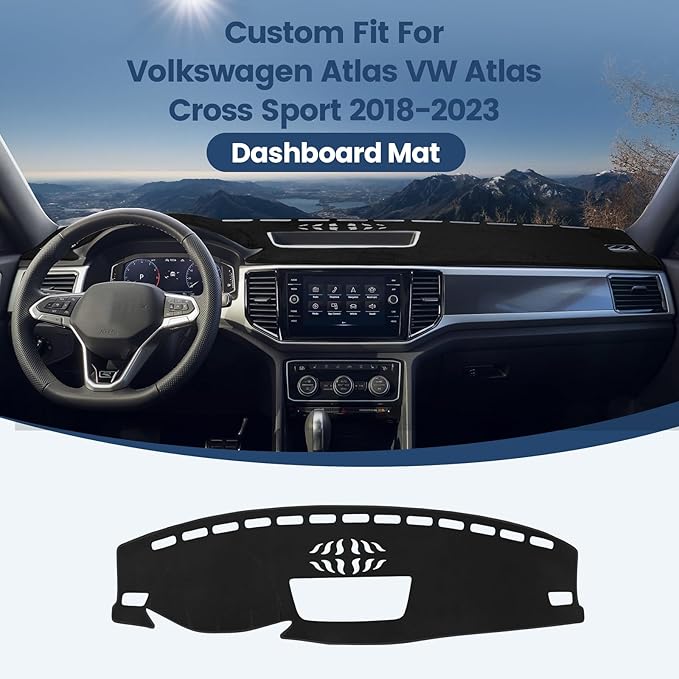 Dashboard Cover Mat Custom Fit for Atlas 2018-2023 VW Atlas Cross Sport Dash Cover Nonslip Dash Mat Protector Sunshade No Glare Black