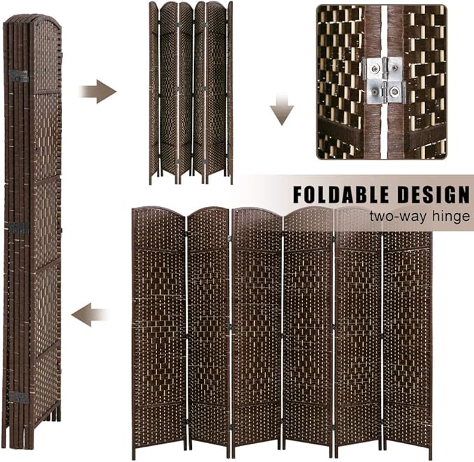 Room Divider 6 Panel Folding Privacy Divider 6 Ft Indoor Wall Divider Portable Partition Wood Screen, Brown