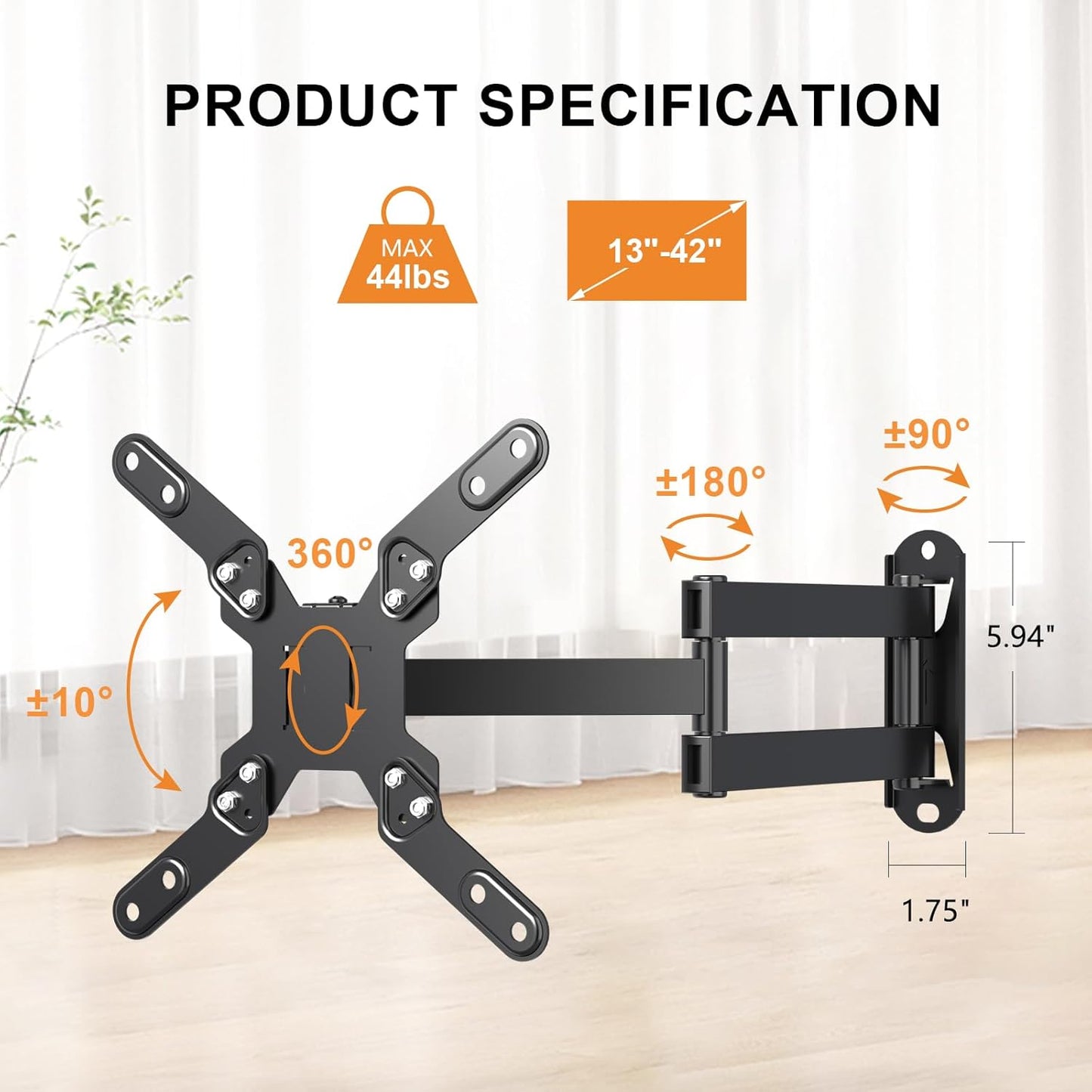XINLEI Full Motion TV Wall Mount, Swivel Bracket with Articulating Arm for 13-42 Inch LED, LCD, Plasma TVs, Max VESA