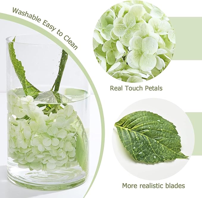 21" Real Touch Green Hydrangea Artificial Flowers with Long Stem & Leaves, Full Latex Faux Hydrangea Flowers for Home Decor Party Floral Arrangements Wedding Bouquets Centerpieces, 4Pcs