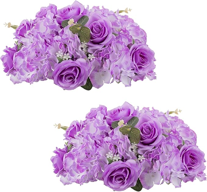 NUPTIO Flower Balls for Centerpieces Wedding: 2 Pcs 14.2 inch Diameter Artificial Flower Ball Arrangement Bouquet Centerpiece for Tables - Light Purple Fake Rose Flowers for Wedding Decor