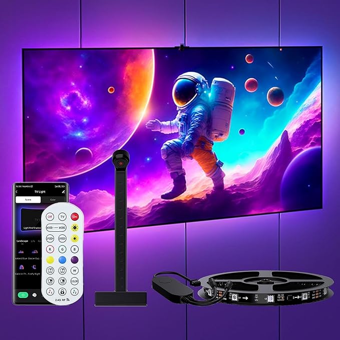 RadiantFlux 16.4FT LED Strip Lights for TV,Smart LED Backlight with Camera,Color Changing Gaming Lights with Remote Control,Sync to 65-75 Inch TV Without Delay,for Room Gaming Decoration