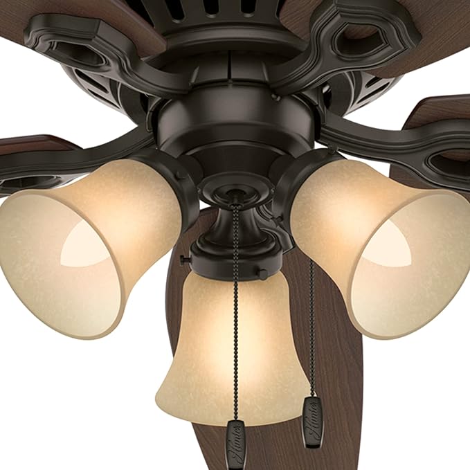 Hunter 52 inch Indoor Ceiling Fan with LED Lights - Bronze Ceiling Fan with Pull Chain, For Bedroom, Living Room, or Kitchen, Low Profile Mount, No Remote, 5 Blades - Builder 53327, New Bronze