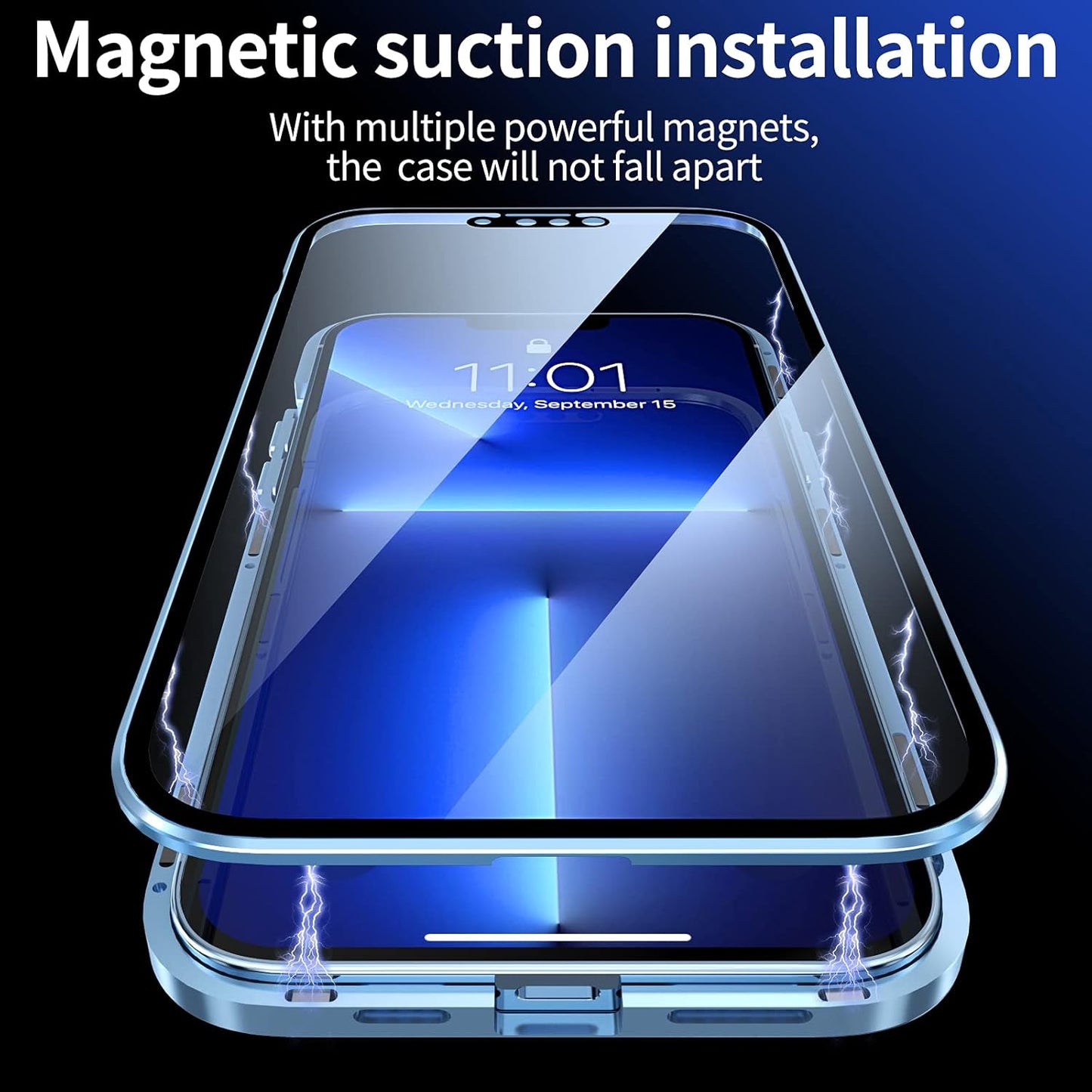 iPhone 13 Pro Case with Camera Lens Protector, Metal Bumper 360 Full Body Protection, Light Blue