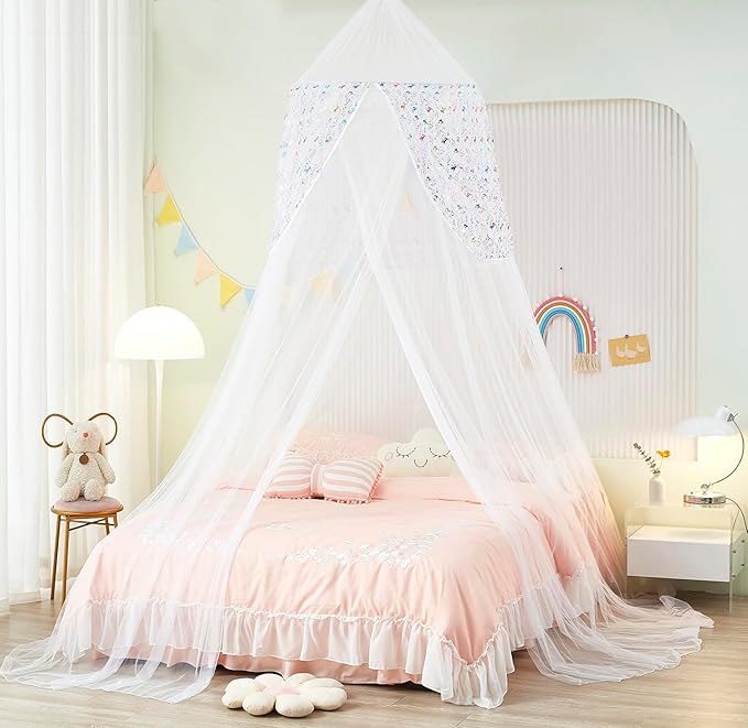 Unicorn Bed Canopy with Lights, Tent for Girls Room Decor, Twin to King Size Beds