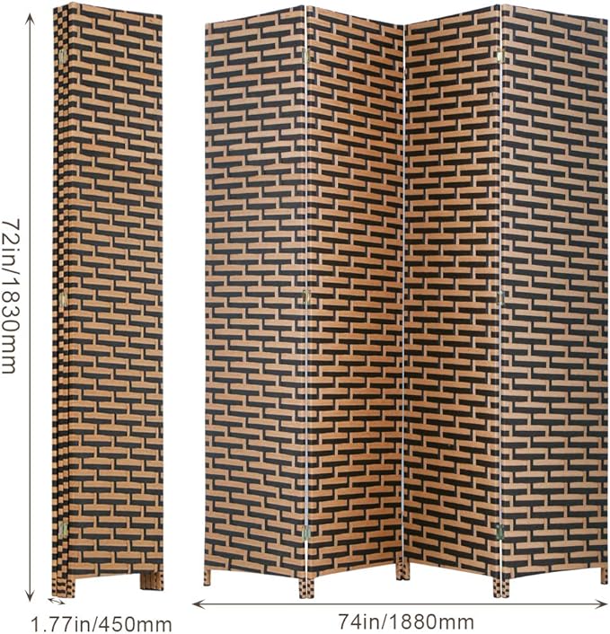 Room Divider Wood Screen 4 Panel Wood Mesh Woven Design Room Screen Divider Folding Portable Partition Screen Screen Wood for Home Office