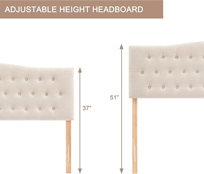 Tufted Upholstered Headboard California King, Sturdy and Durable Solid Wood Bed headboard, Fabric Headboard Adjustable Height from 37” to 51”, Button Diamond Design Head Board, Beige