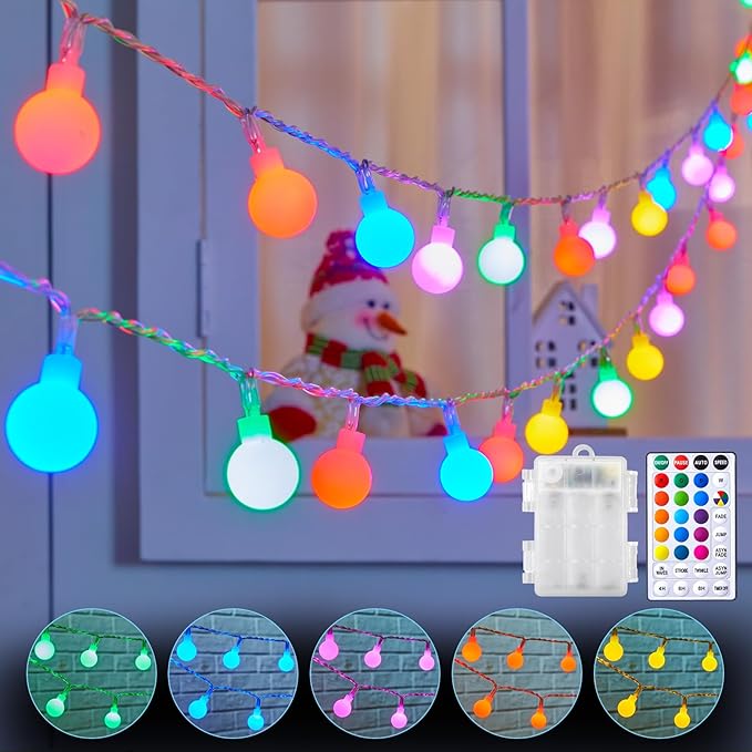 Minetom RGB LED String Lights - 21FT 60 LED Battery Operated Globe Lights with Remote, Color Changing Fairy Lights for Bedroom RV Christmas Valentine's Day Party Wedding Camping Indoor Outdoor Decor