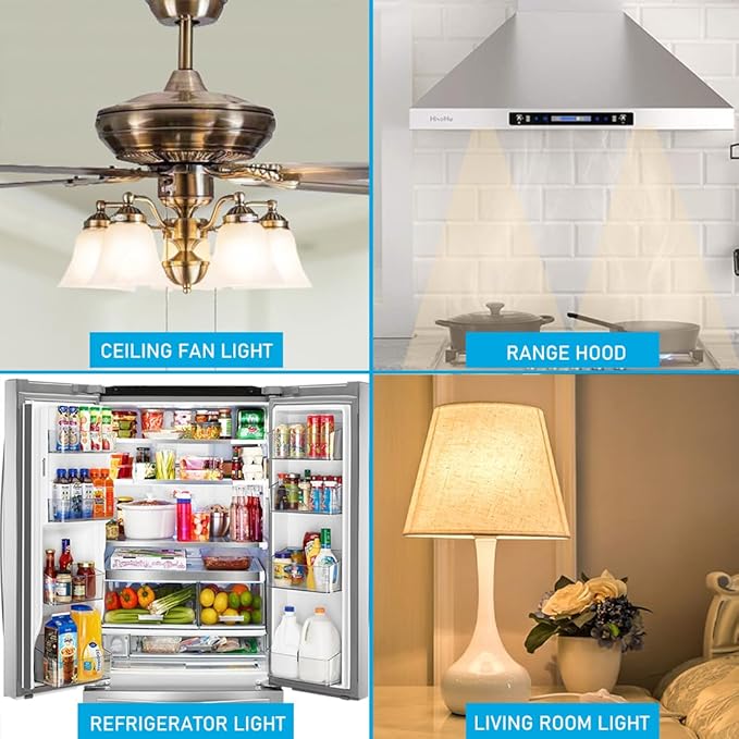 YukiHalu, A15 Appliance Light Bulb, 60W Equivalent for Range Hood/Refrigerator Light Bulb/Ceiling Fan Light, 600 Lumens 7W 120V 2700k Soft White E26 Base, Waterproof, Not Dimmable, 2-Pack