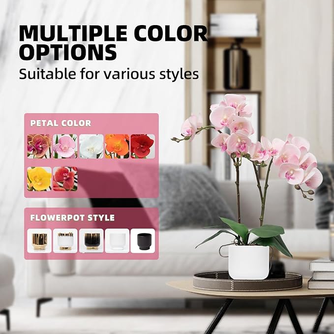 CXGS Orchids Artificial Flowers Real Touch Fake Flowers in Ceramic Pot 20" Pink Faux Orchid Plant Lifelike Silk Phalaenopsis for Centerpiece Hotel Home Indoor Decor
