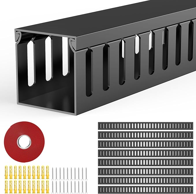Open Slot Wiring Raceway Cable Duct, 123in Cable Management Channel Cord Track,Desk Wire Channel, Under Desk Cable Management to Hide Cables, Wires for Computers (Black, 1.97" Hx1.97"W, 15.4''L(8 Pc))