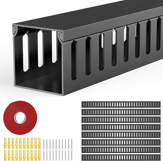 Open Slot Wiring Raceway Cable Duct, 123in Cable Management Channel Cord Track,Desk Wire Channel, Under Desk Cable Management to Hide Cables, Wires for Computers (Black, 1.97" Hx1.97"W, 15.4''L(8 Pc))