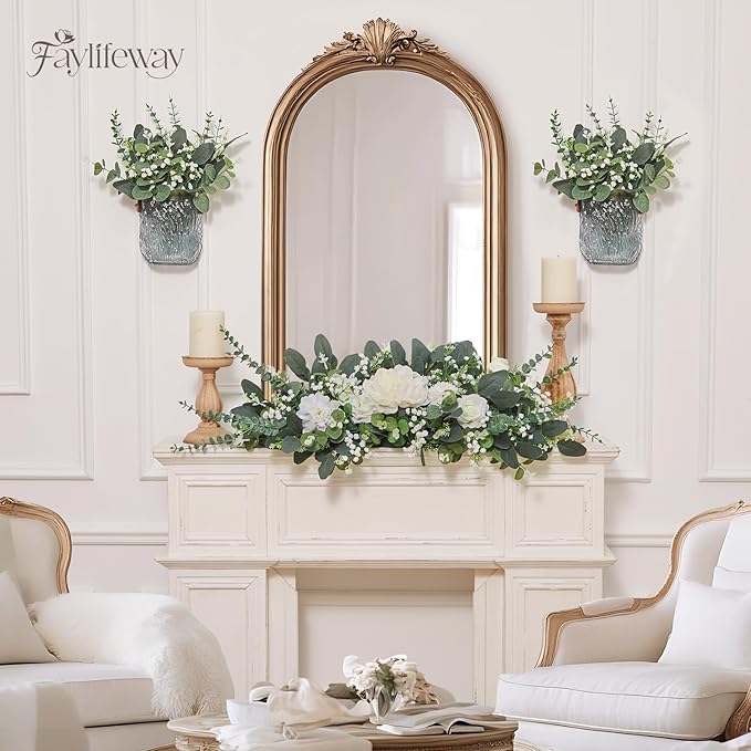 120 Pcs 4 Kinds Mixed Eucalyptus Greenery Stems, Baby Breath Flowers Artificial Bulk and Greenery Stems for DIY Bouquets Wedding Home Floral Decor