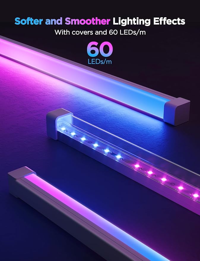 Govee RGBIC LED Strip Lights 16.4ft with Covers, Smart LED Lights for Bedroom Work with Alexa and Google Assistant, LED Diffuser Channel with Srtip Lights, Skirting Lines, Studio, Cabinet