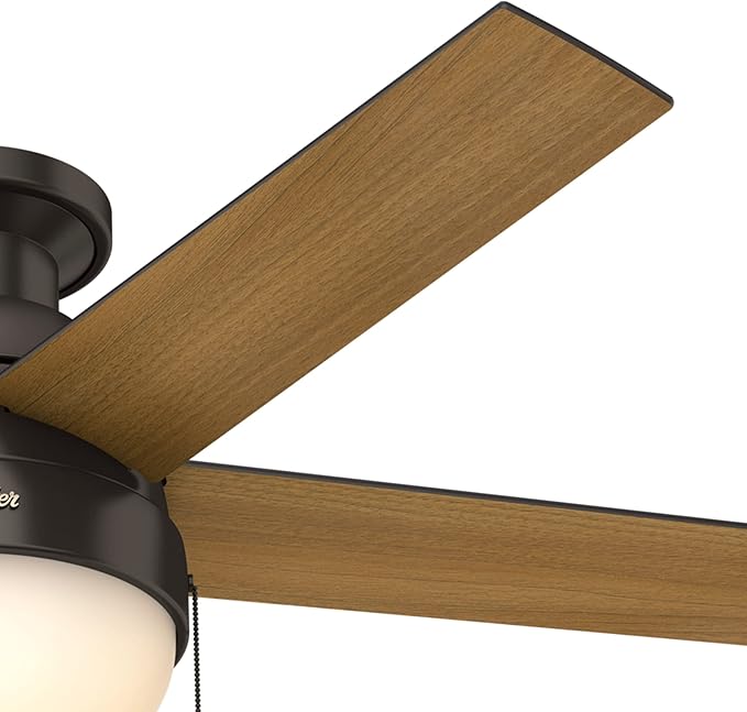 Hunter 59268 Anslee Indoor Low Profile Ceiling Fan with LED Light and Pull Chain Control, 46", Brown