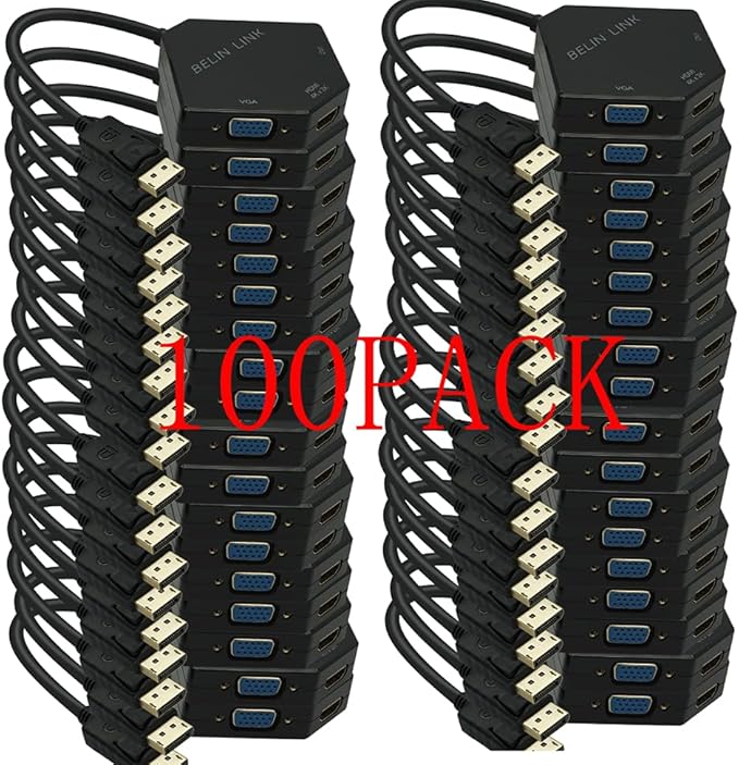 DP to HDMI VGA DVI Adapter Displayport to HDMI 4K Adapter 3 in 1 Display Port to HDMI VGA DVI Converter Male to Female Gold-Plated (Diamond Shaped) (100 Pack Diamond Shaped)