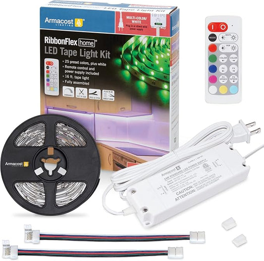 Armacost Lighting RibbonFlex Home 24V RGB+W Hardwire LED Strip Light Kit, Multicolor, 16 ft (423511)