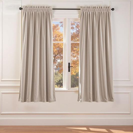 Lazzzy Velvet Blackout Curtains Thermal Insulated Room Window Drapes Super Soft Luxury Curtains for Living Room Bedroom Rod Pocket 2 Panels, Oatmeal, 52" W x 72" L