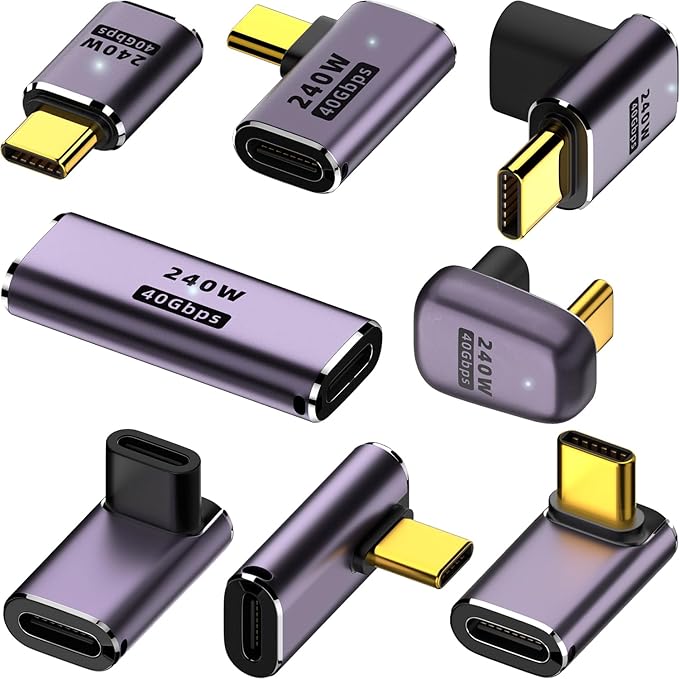 8 Pack USB C Adapter 240W 40Gbps 8K 60Hz, 90 Degree Right Angle, Straight, U Shape, Female to Male, Female to Female USB C Extender for Steam Deck, ROG Ally, Meta Quest, iPad, MacBook, Smart Phone