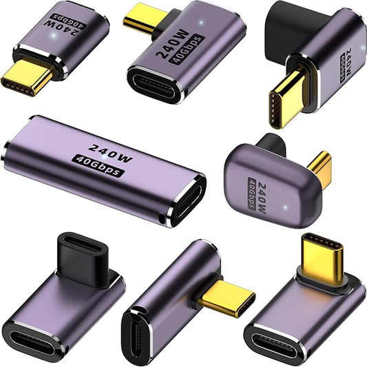 8 Pack USB C Adapter 240W 40Gbps 8K 60Hz, 90 Degree Right Angle, Straight, U Shape, Female to Male, Female to Female USB C Extender for Steam Deck, ROG Ally, Meta Quest, iPad, MacBook, Smart Phone